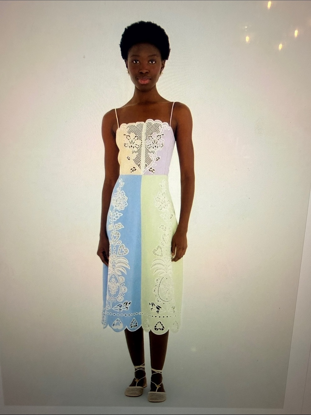 NWT-FARM Rio Colorblock Embroidered midi Sundress - Blue, Lime & Lavender